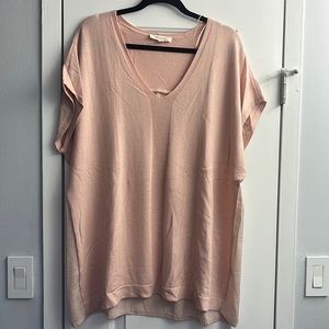 Two by Vince Camuto V neck Pink mix media sweater 2X NWT